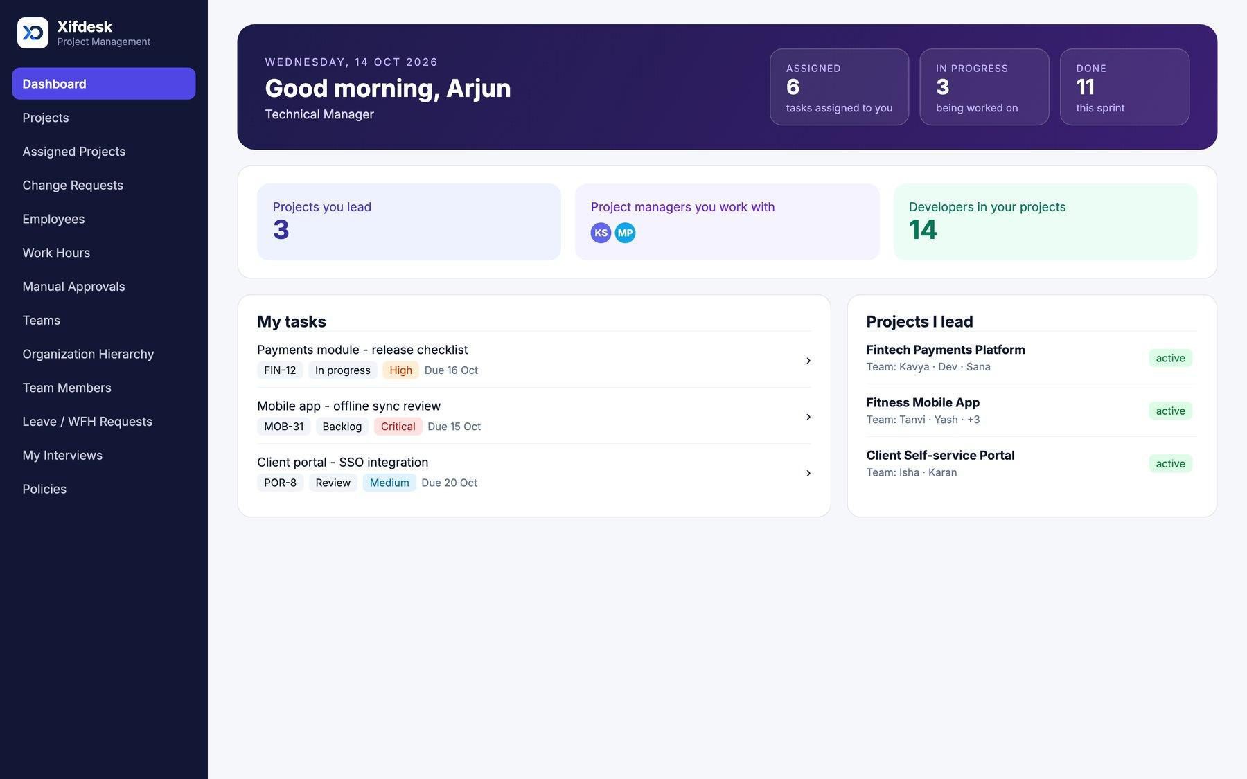 Xifdesk project management dashboard