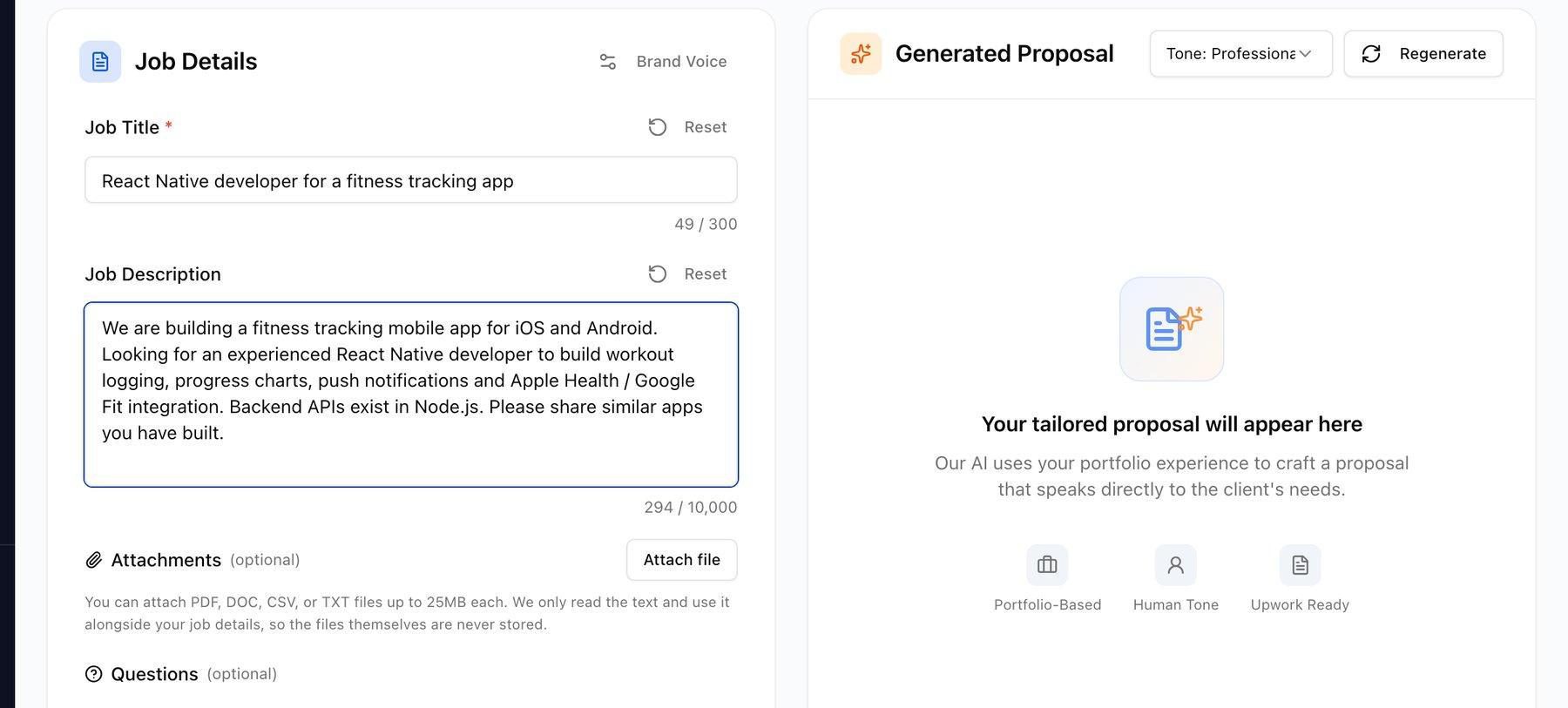 Xifdesk AI proposal generator with job details